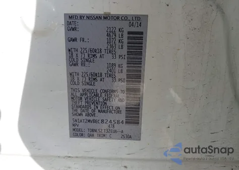 2014 Nissan Rogue Sl z USA, uszkodzony, nr VIN 5N1AT2MV8EC824584